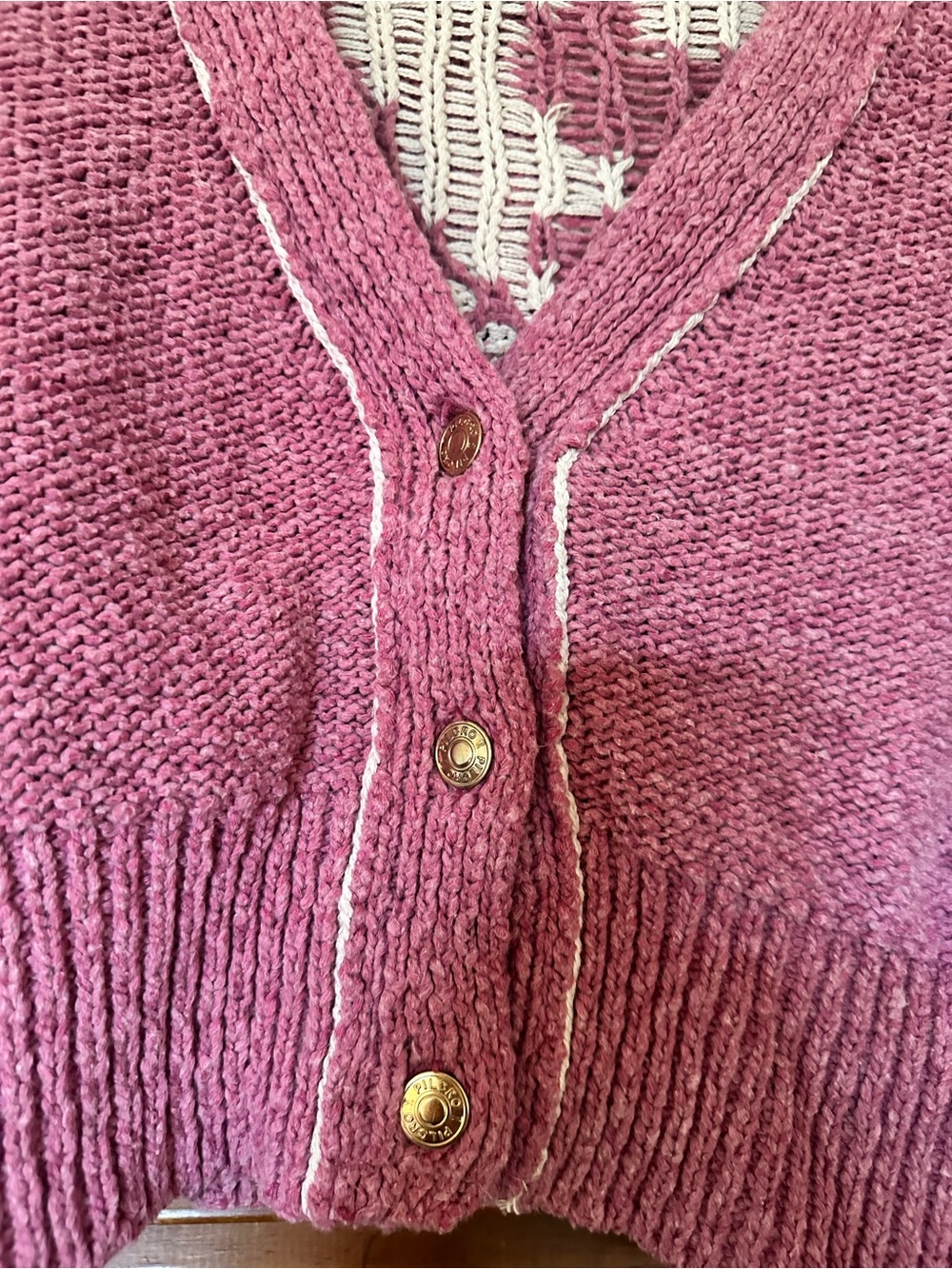 Pilcro for Anthropologie Icon Pink Knit Cardigan with Heart Yin-Yang Motif sz M - Picture 5 of 10